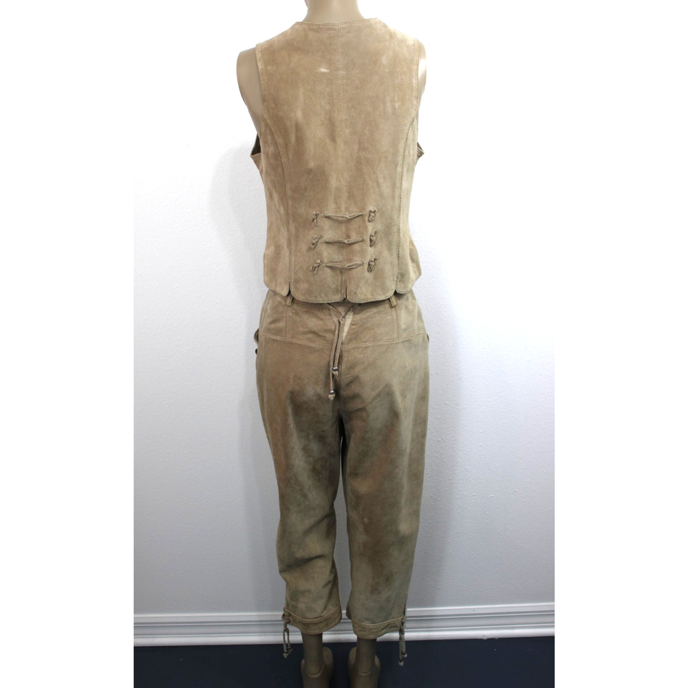 Vintage LANDHAUS & C&A Oktoberfest Suede Leather Pants & Vest Set Size UK 12/14 - Picture 5 of 16